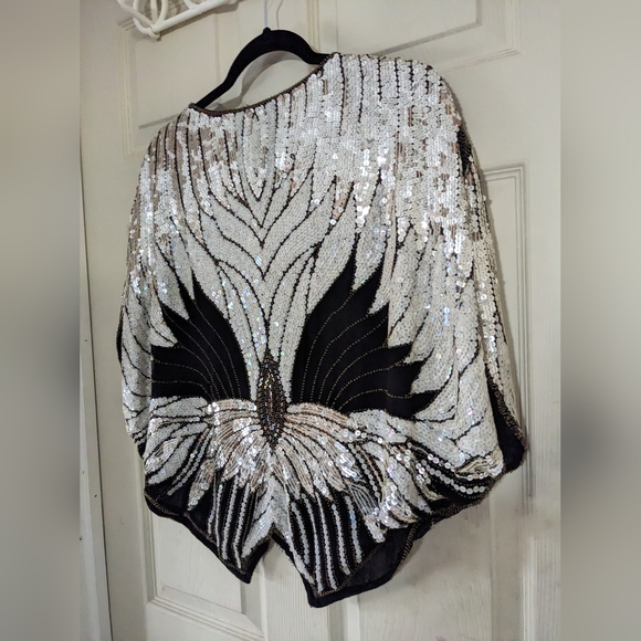 Vtg Designr ShoMax Kazar 3 Black Formal Silk Tops Lg 12 Xlg 14 Beads/Sequins WOW - Picture 7 of 15